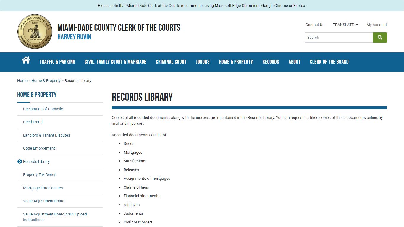 Records Library - Miami-Dade Clerk